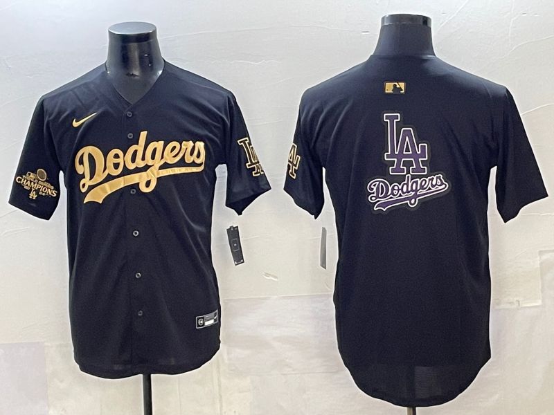Men Los Angeles Dodgers Blank Black Gold Nike MLB Jersey style 0015